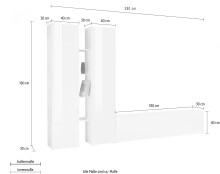Wohnwand >Benevent< (4-teilig) in Weiß Hochglanz - 280x180x30 (BxHxT)