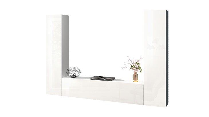Wohnwand >Benevent< (3-teilig) in Weiß Hochglanz - 260x180x30 (BxHxT)