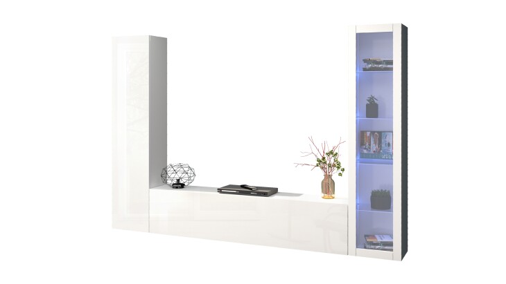 Wohnwand >Benevent< (3-teilig) in Weiß Hochglanz - 260x180x30 (BxHxT)