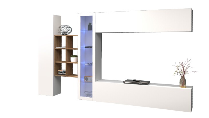 Wohnwand >Benevent< (5-teilig) in Weiß Hochglanz  - 320x180x30 (BxHxT)