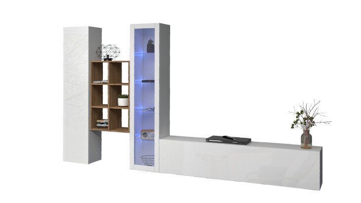 Wohnwand >Benevent< (4-teilig) in Weiß Hochglanz - 320x180x30 (BxHxT)