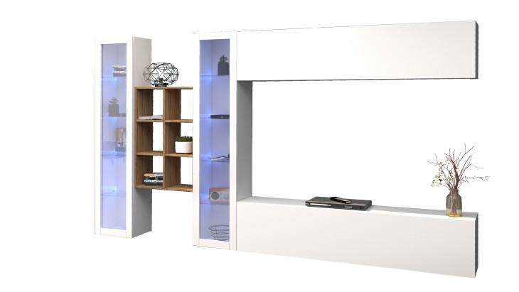 Wohnwand >Benevent< (5-teilig) in Weiß Hochglanz - 320x180x30 (BxHxT)