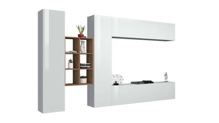 Wohnwand >Benevent< (5-teilig) in Weiß Hochglanz - 320x180x30 (BxHxT)