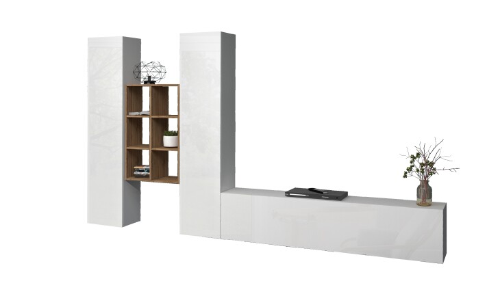 Wohnwand >Benevent< (4-teilig) in Weiß Hochglanz - 320x180x30 (BxHxT)