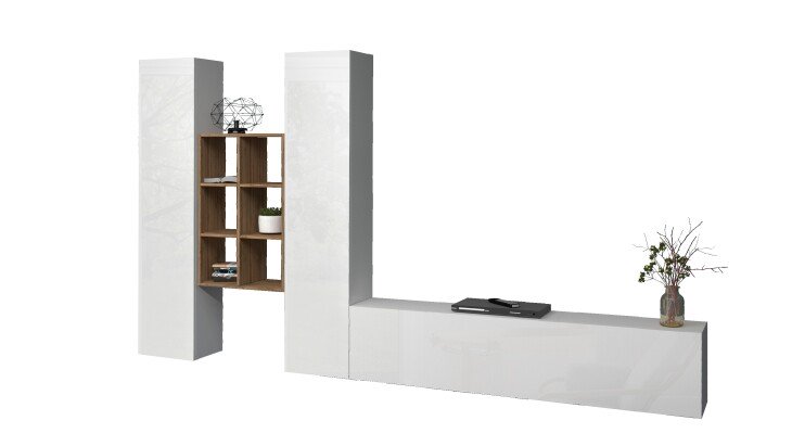 Wohnwand >Benevent< (4-teilig) in Weiß Hochglanz - 320x180x30 (BxHxT)
