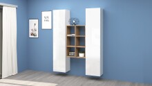 Wohnwand >Benevent< (3-teilig) in Weiß Hochglanz - 140x180x30 (BxHxT)