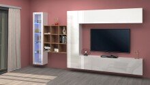 Wohnwand >Benevent< (5-teilig) in Weiß Hochglanz - 350x180x30 (BxHxT)