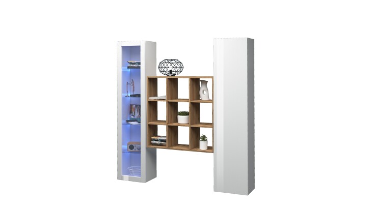 Wohnwand >Benevent< (3-teilig) in Weiß Hochglanz - 170x180x30 (BxHxT)