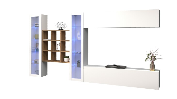 Wohnwand >Benevent< (5-teilig) in Weiß Hochglanz - 350x180x30 (BxHxT)