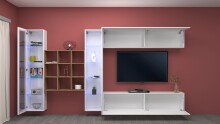 Wohnwand >Benevent< (5-teilig) in Weiß Hochglanz - 350x180x30 (BxHxT)
