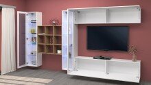 Wohnwand >Benevent< (5-teilig) in Weiß Hochglanz - 350x180x30 (BxHxT)
