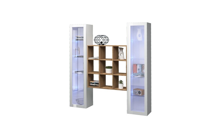 Wohnwand >Benevent< (3-teilig) in Weiß Hochglanz - 170x180x30 (BxHxT)