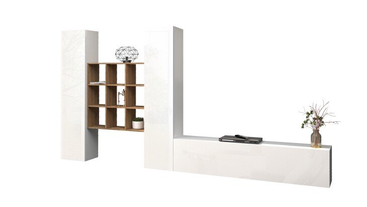 Wohnwand >Benevent< (4-teilig) in Weiß Hochglanz - 350x180x30 (BxHxT)