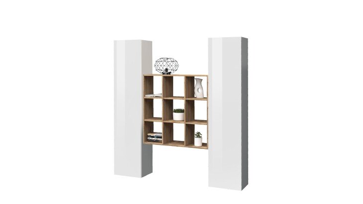 Wohnwand >Benevent< (3-teilig) in Weiß Hochglanz - 170x180x30 (BxHxT)