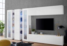 Wohnwand >Benevent< (7-teilig) in Weiß Hochglanz - 340x180x30 (BxHxT)