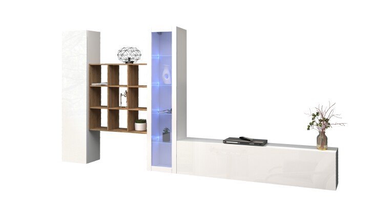 Wohnwand >Benevent< (4-teilig) in Weiß Hochglanz - 350x180x30 (BxHxT)