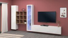 Wohnwand >Benevent< (4-teilig) in Weiß Hochglanz - 350x180x30 (BxHxT)