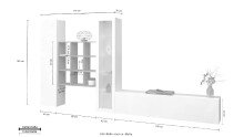Wohnwand >Benevent< (4-teilig) in Weiß Hochglanz - 350x180x30 (BxHxT)