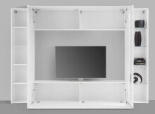 Wohnwand >Benevent< (4-teilig) in Weiß Hochglanz - 260x180x30 (BxHxT)