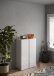 Schuhschrank >Farina< 2 Türen, Weiss Hochglanz Lack / Eiche Cadiz Dekor - 70x111x35cm B/H/T