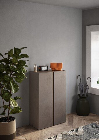 Schuhschrank >Farina< 2 Türen, Bronzo / Mercure Struktur-Dekor - 70x111x35cm B/H/T