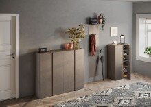 Schuhschrank >Farina< 2 Türen, Bronzo / Mercure Struktur-Dekor - 70x111x35cm B/H/T