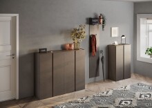 Schuhschrank >Farina< 4 Türen, Bronzo / Mercure Holzdekor - 140x111x35cm B/H/T
