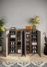 Schuhschrank >Farina< 4 Türen, Bronzo / Mercure Holzdekor - 140x111x35cm B/H/T