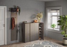 Schuhschrank >Farina< 4 Türen, Bronzo / Mercure Holzdekor - 140x111x35cm B/H/T