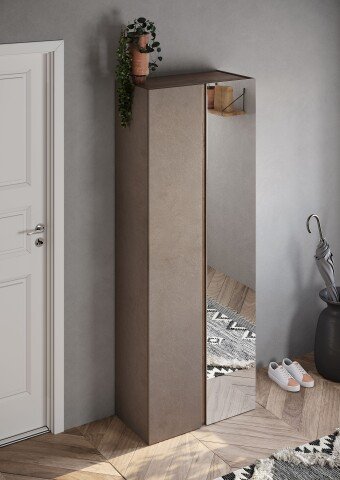 Schuhschrank >Farina<  Spiegel, Bronzo / Mercure Holzdekor mit Struktur - 70x185x35cm B/H/T