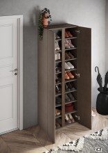 Schuhschrank >Farina<  Spiegel, Bronzo / Mercure Holzdekor mit Struktur - 70x185x35cm B/H/T