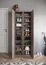 Schuhschrank >Farina<  Spiegel, Bronzo / Mercure Holzdekor mit Struktur - 70x185x35cm B/H/T
