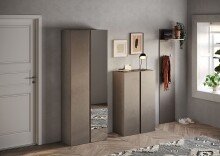 Schuhschrank >Farina<  Spiegel, Bronzo / Mercure Holzdekor mit Struktur - 70x185x35cm B/H/T