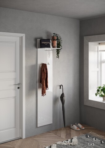 Garderobenpaneel >Farina< in Weiss Hochglanz Lack - 40x184x28 (BxHxT)