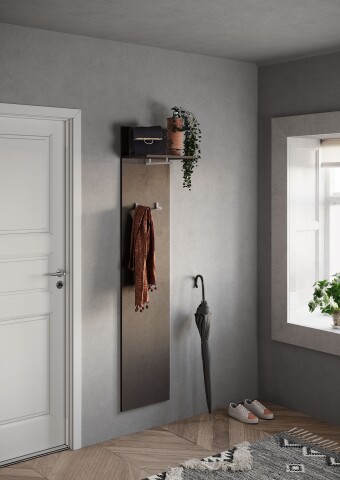 Garderobenpaneel >Farina< 2 Haken, Ablage, Kleiderstange, Farbe Bronzo - 40x184x28cm (BxHxT)