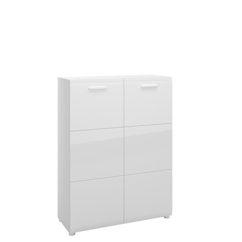 Schuhkommode >MERANO <  2 Türen, 5 Böden, Alpinweiß / Weiß Hochglanz - 90x120x36 (BxHxT)