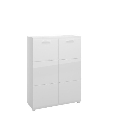 Schuhkommode >MERANO <  2 Türen, 5 Böden, Alpinweiß / Weiß Hochglanz - 90x120x36 (BxHxT)