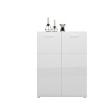 Schuhkommode >MERANO <  2 Türen, 5 Böden, Alpinweiß / Weiß Hochglanz - 90x120x36 (BxHxT)