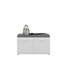 Schuhbank >MERANO < 2 Türen, 2 Böden, Kissen, Alpinweiß / Weiß Hochglanz - 96x56x39 BxHxT