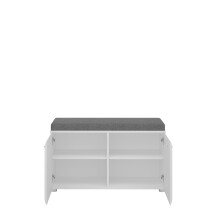 Schuhbank >MERANO < 2 Türen, 2 Böden, Kissen, Alpinweiß / Weiß Hochglanz - 96x56x39 BxHxT