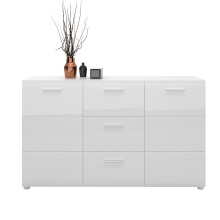 Sideboard >MERANO < 2 Türen, 3 Schübe, Alpinweiß / Weiß Hochglanz - 144x86x39 (BxHxT)
