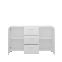 Sideboard >MERANO < 2 Türen, 3 Schübe, Alpinweiß / Weiß Hochglanz - 144x86x39 (BxHxT)