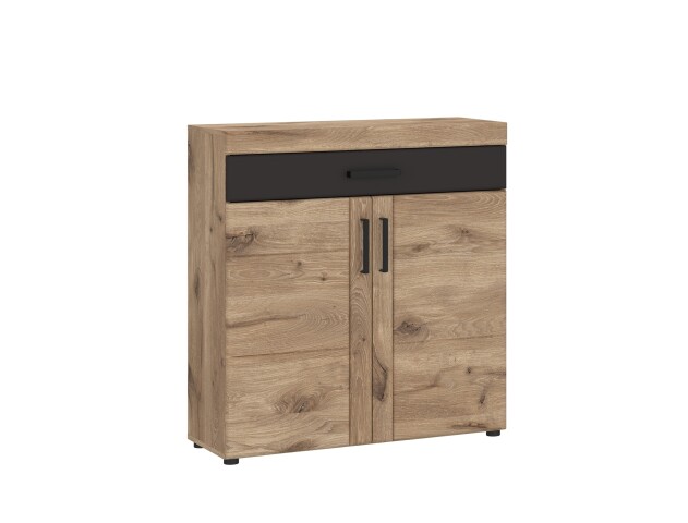 Schuhkommode >GRANO< 2 Türen, 1 Schub, Viking Eiche Dekor / Kosmos Grau - 93x100x38 (BxHxT)