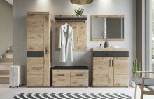 Garderobenschrank >GRANO< 4 Böden, 1 Stange, Viking Eiche Dekor / Kosmos Grau - 58x195x38 (BxHxT