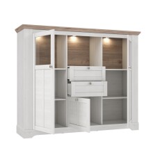 Stauramvitrine >ILOPPA< 3 Türen, 2 Schübe, Schnee/ Nelson Eiche Dekor - 165x136,1x44,3cm BxHxT