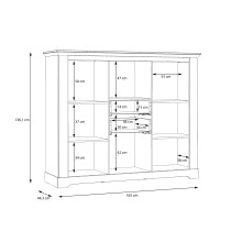 Stauramvitrine >ILOPPA< 3 Türen, 2 Schübe, Schnee/ Nelson Eiche Dekor - 165x136,1x44,3cm BxHxT