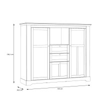 Stauramvitrine >ILOPPA< 3 Türen, 2 Schübe, Schnee/ Nelson Eiche Dekor - 165x136,1x44,3cm BxHxT