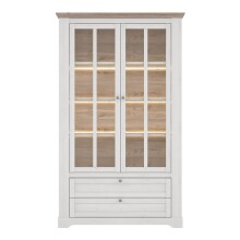 Vitrine >ILOPPA< 2 Türen, 2 Schübe, Schnee/Nelson Eiche Dekor 125,3x209,8x44,3cm BxHxT