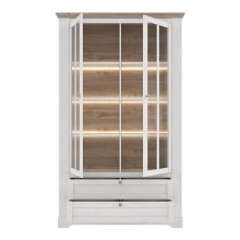 Vitrine >ILOPPA< 2 Türen, 2 Schübe, Schnee/Nelson Eiche Dekor 125,3x209,8x44,3cm BxHxT
