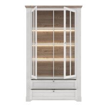 Vitrine >ILOPPA< 2 Türen, 2 Schübe, Schnee/Nelson Eiche Dekor 125,3x209,8x44,3cm BxHxT